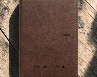 Personalized NLT Compact Bible | Custom Engraved Brown Faux Leather | Red Letter | Christian Gift, Graduation Gift