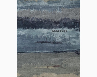 Carpette en laine tuftée à la main | Tapis texturé abstrait bleu gris