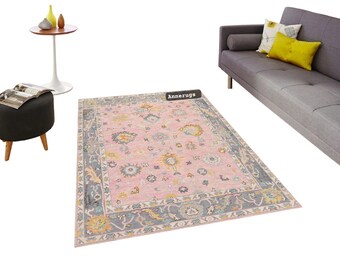 Tapis rose Oushak | Style turc noué à la main, décor bohème