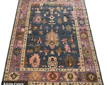 Tapis fait main en laine Oushak | Tapis de salon bohème oriental