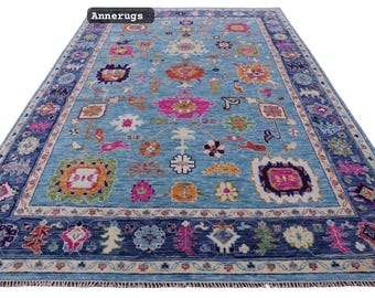 Tapis Oushak noué à la main, tapis turc multicolore vibrant