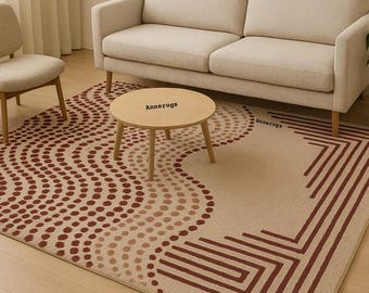 géométrique tufté à la main | Tapis abstrait à pois beige et rouille