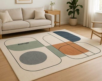 Carpette géométrique, style scandinave beige, décoration abstraite moderne