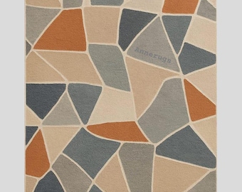 géométrique tufté à la main | Moquette moderne en mosaïque, couleurs neutres