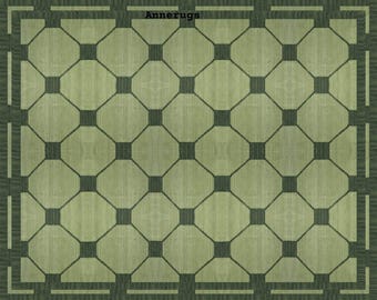 Carpette tissée à la main en laine et coton | Motif géométrique octogonal vert