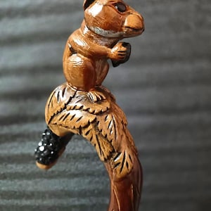 Handmade Wooden Walking Stick with squirrel Handle, Artisan Cane for Men & Women,Vintage Victorian Style Walking Cane