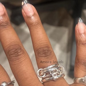 925スターリングシルバープレーンバンドリングセット - マルチコネクターデザイン、エレガントな4ピースジュエリーギフト