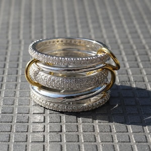Anillo apilable multibanda de plata 925 con diamante, chapado en oro amarillo.