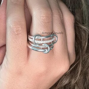 925 Sterling Silver Diamond Band Ring Set, Elegant Multi-Connector 4-Piece Jewelry Gift for Women