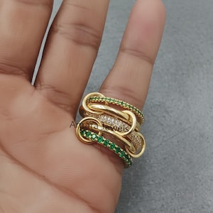 925 Silver Multi-Band Stacking Ring Set with Green & White Cubic Zirconia, Yellow Gold-Plated Finish Jewelry