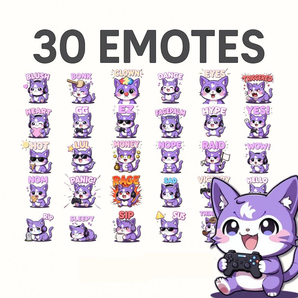 Emoticonos de gato púrpura - Etsy México, image size:1024x1024