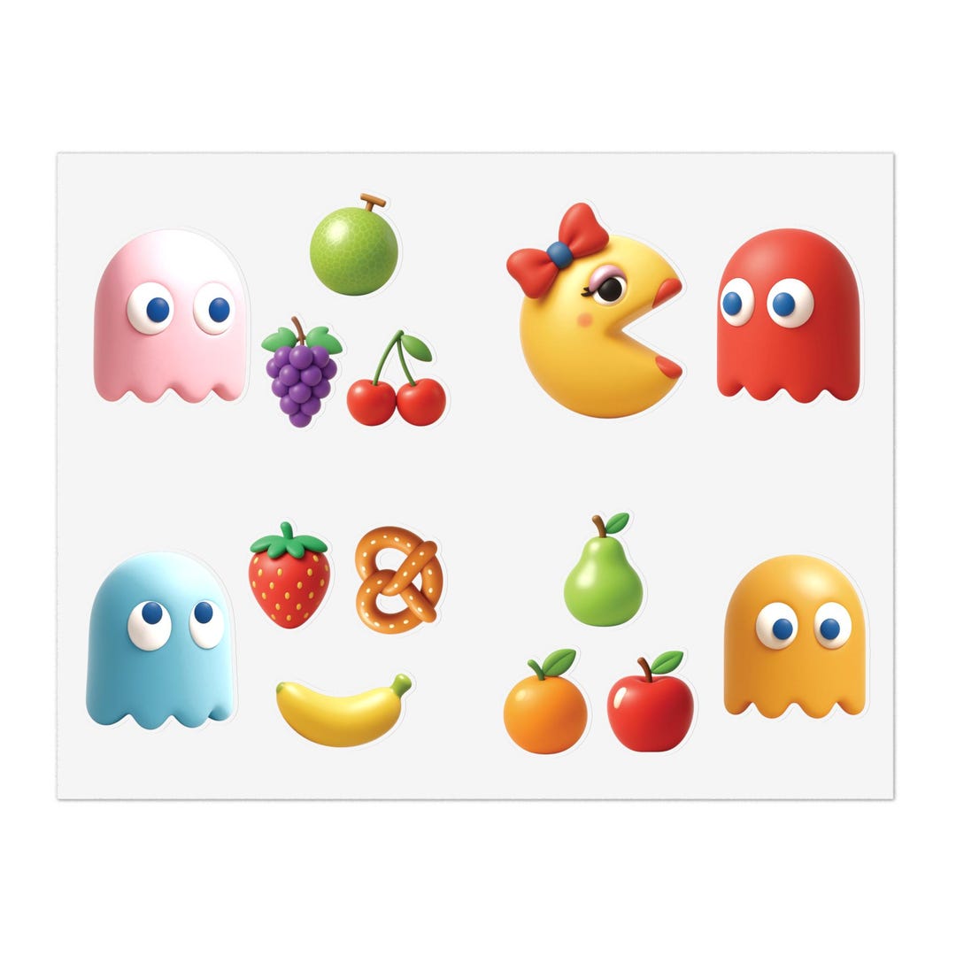 Ms. Pac-man Inspired Sticker Sheet Bundle, 5pcs | Retro Arcade Decals ...
