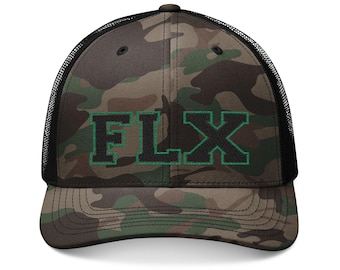 Grön FLX broderad kamouflage truckerkeps | Camouflage mesh keps