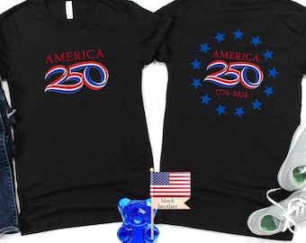 Camiseta del 250.º aniversario de Estados Unidos / Diseño patriótico de estrellas y cintas (1776-2026)