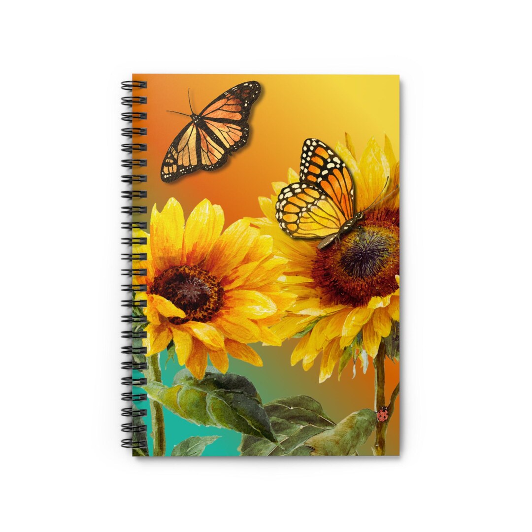 Sunflowers With Monarch Butterflies Spiral Notebook | Ruled Journal - Etsy