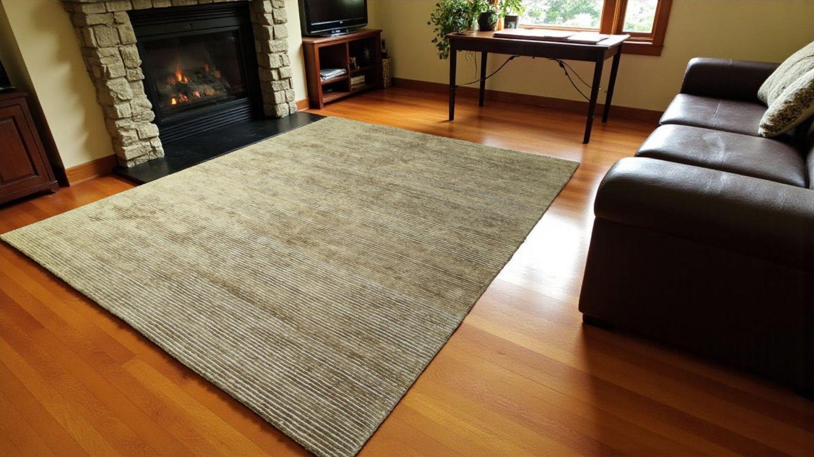 Greige Hand-Knotted Bamboo Silk and Jute Rug
