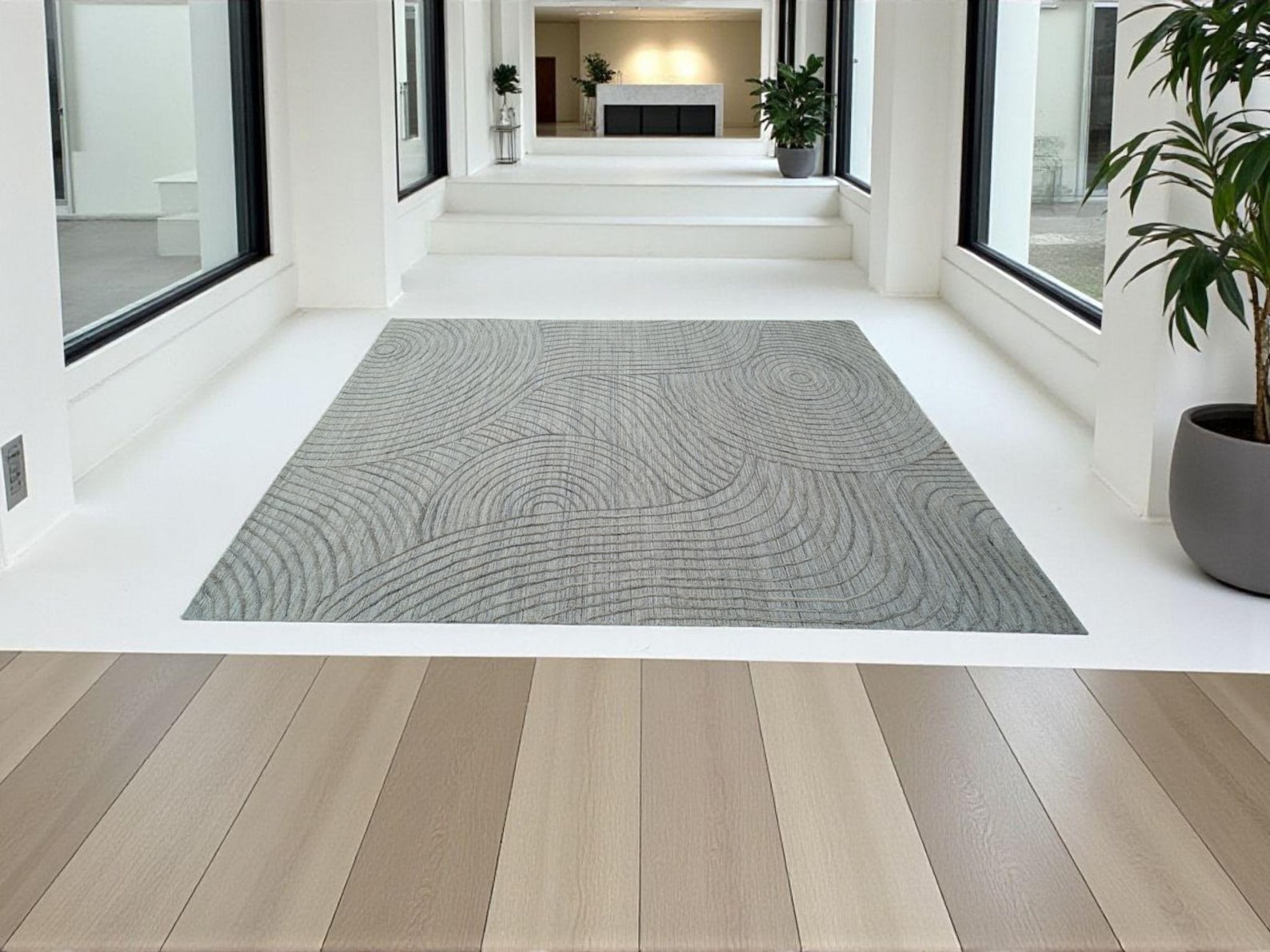 Grey Ripple Hand-Knotted Wool Rug