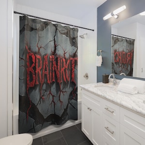 Gothic Shower Curtain with &#39;Brainrot&#39; Design, Dark Bathroom Decor, Unique Gift for Horror Lovers, Edgy Home Accessories, Halloween Decor