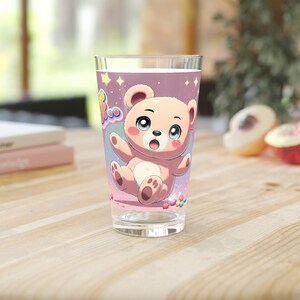 Oof Cute Bear Pint Glass, 16oz - Adorable Drinkware for Kids Parties, Baby Showers, Gifts, Cartoon Lovers, Fun Home Decor