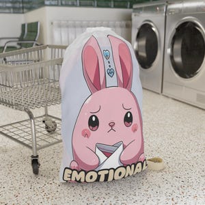 Cute Emotional Damage Laundry Bag, Bunny Laundry Tote, Adorable Storage Bag, Fun Gift for Pet Lovers, Unique Home Decor