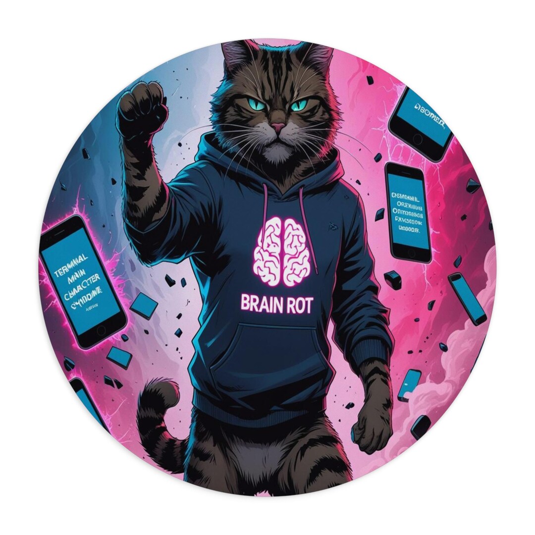 Cool Cat Brain Rot Mouse Pad, Gaming Desk Accessories, Gift for Cat ...