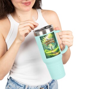 Vibrant Insulated Travel Mug Aura Farming Design, Lifestyle Mug, Gift for Gamers, Outdoor Adventure Travel, Coffee Lover&#39;s Companion