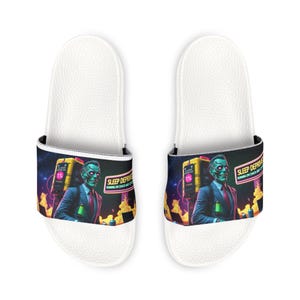 Sleep Deprived Vibrant Graphic Sandals, Men&#39;s Summer Slides, Casual Pool Footwear, Festival Ready Footwear, Perfect for Warm Days