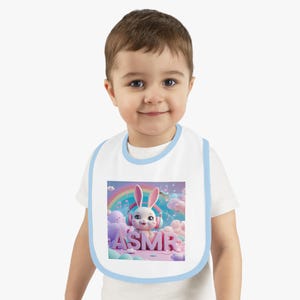 Whimsical ASMR Baby Bib, Cute Baby Feeding Bib, Contrast Trim Bib for Newborns, Unique Baby Shower Gift, Fun Infant Accessories