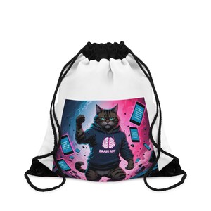 Brain Rot Cool Cat Drawstring Bag - Fun & Functional, Perfect for Cat Lovers, Gym, School, and Everyday Use, Gifts for Pet Owners