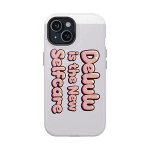 Delulu es la nueva funda para teléfono de autocuidado con estética de letras de burbujas rosas para iPhone y Samsung. Bonito regalo de la Generación Z para los amantes del autocuidado.