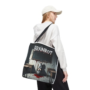 Gothic AOP Tote Bag, Brainrot Design, Dark Academia Tote, Anime Inspired, Unique Gift for Students, Halloween Decor, Edgy Fashion