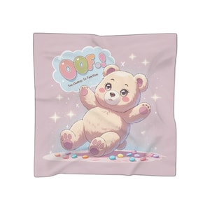 Cute Bear OOF! Poly Scarf - Playful Animal Scarf, Gift for Kids, Fashion Accessory, Cozy Wrap, Fun Celebration Scarf