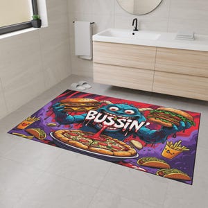 Bussin Funny Foodie Heavy Duty Floor Mat, Bussin&#39; Kitchen Decor, Home Bar Mat, Unique Diner Mats, Food Lovers Gift, Retro Kitchen Accessory