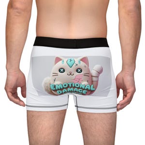 Cute Cat Emotional Damage Men&#39;s Boxers, Funny Underwear, Unique Gift for Him, Novelty Boxer Shorts, Fun Loungewear