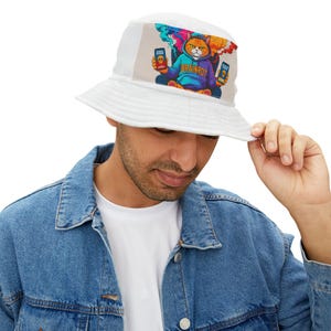 Brain Rot Vibrant Cat Bucket Hat, Fun Summer Accessory, Unisex Style, Perfect for Festivals, Beach Days, Casual Outings, Gift Idea