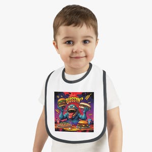 Bussin Funny Monster Bib  Baby Contrast Trim Jersey Bib for Mealtime, Cute Baby Gift, Toddler Feeding, Playful Dining Experience