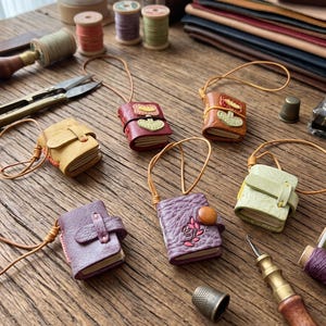 Handmade Leather Mini Journal Keychain, Tiny Notebook Bag Charm, Cute Book Keychain with Buckle, Unique Gift for Reader Writer
