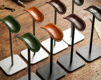 Support pour casque d'écoute en cuir véritable fait main pour bureau à domicile vintage configuration de bureau organisateur de table porte-bijoux cadeau de noël