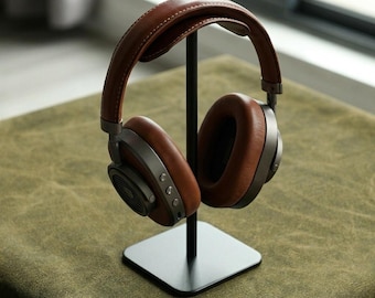 Handmade Full-Grain Leather Headphone Stand: Vintage Office Desk Organizer