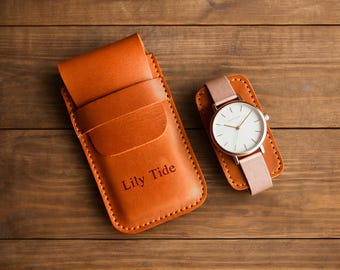 Custom Leather Watch Case – Travel Pouch Organizer, Top-Grain Cowhide Leather