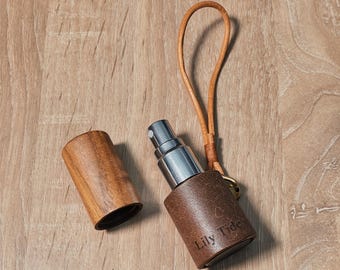 Personalised Real Leather Travel Spray Bottle - Handmade Enragved Bag Charm Perfume Bottle Pendant Bridal Party Gift