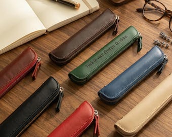 Personalized Leather Pen Pouch, Engraved Stationery Accessory,back to school