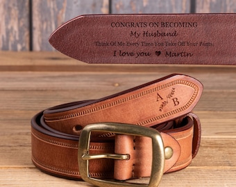 Leather Belt for Men - Custom Engraved Design, Perfect for Dad, Husband and Daily Wear, Durable and Stylish Dress Belt