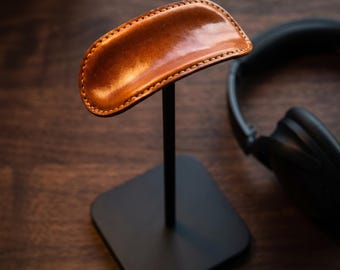 Soporte para auriculares de cuero auténtico hecho a mano, organizador de escritorio vintage, soporte de lujo para auriculares, regalo de Navidad para él, decoración de oficina, soporte para joyas