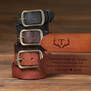 Handcrafted Full Grain Leather Belt: Engraved Vintage Style Men's Belt for Him