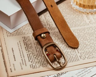 Personalized Full Grain Leather Belt - Custom Engraved Women's Belt
