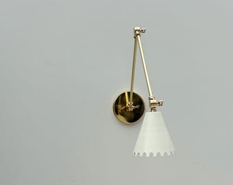 Handmade Brass Swing Arm Wall Sconce with Cut-Out Cone – Elegant Artisanal Lighting Fixture