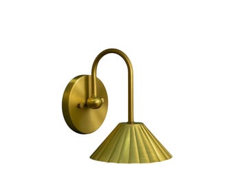 Handmade Brass Wall Sconce with Pleated Metal Shade