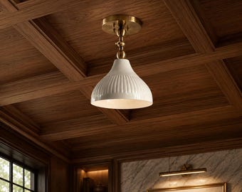 Handgemaakte plafondlamp van massief messing, moderne plafondlamp met vlakke montage, luxe messing plafondarmatuur, lamp voor hal en keuken