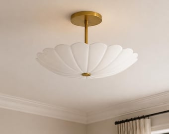 Handgefertigte Deckenleuchte aus massivem Messing, weiß lackiert | Moderne Deckenleuchte in Blumenform | Luxuriöse Schlafzimmer-Deckenlampe